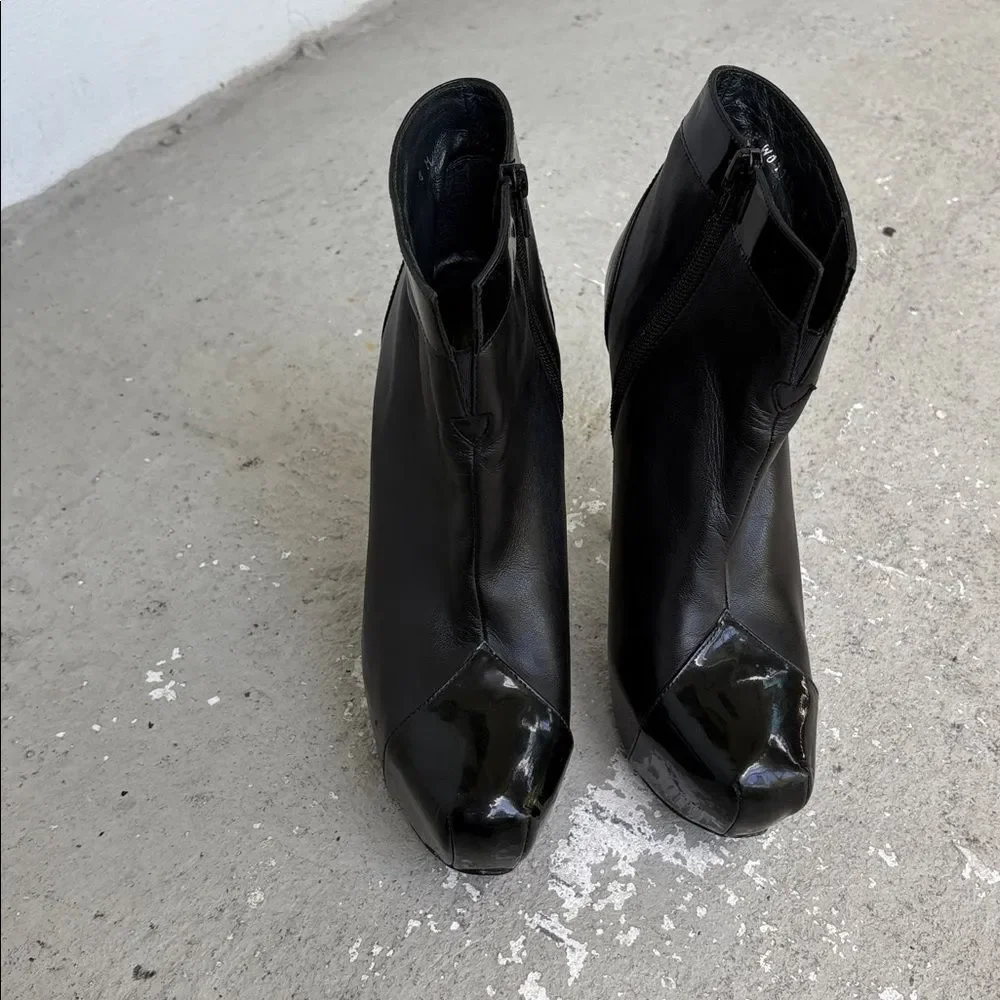 Stuart Weissman agree, platform, patent leather and leather booties